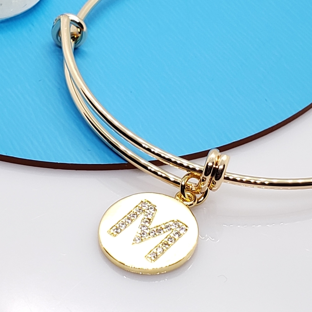 18k Gold-Filled Initial M Charm Bangle - image 2